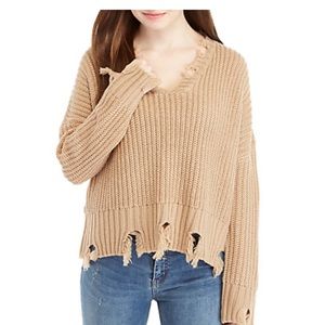 V-Neck Chewed Hem Sweater